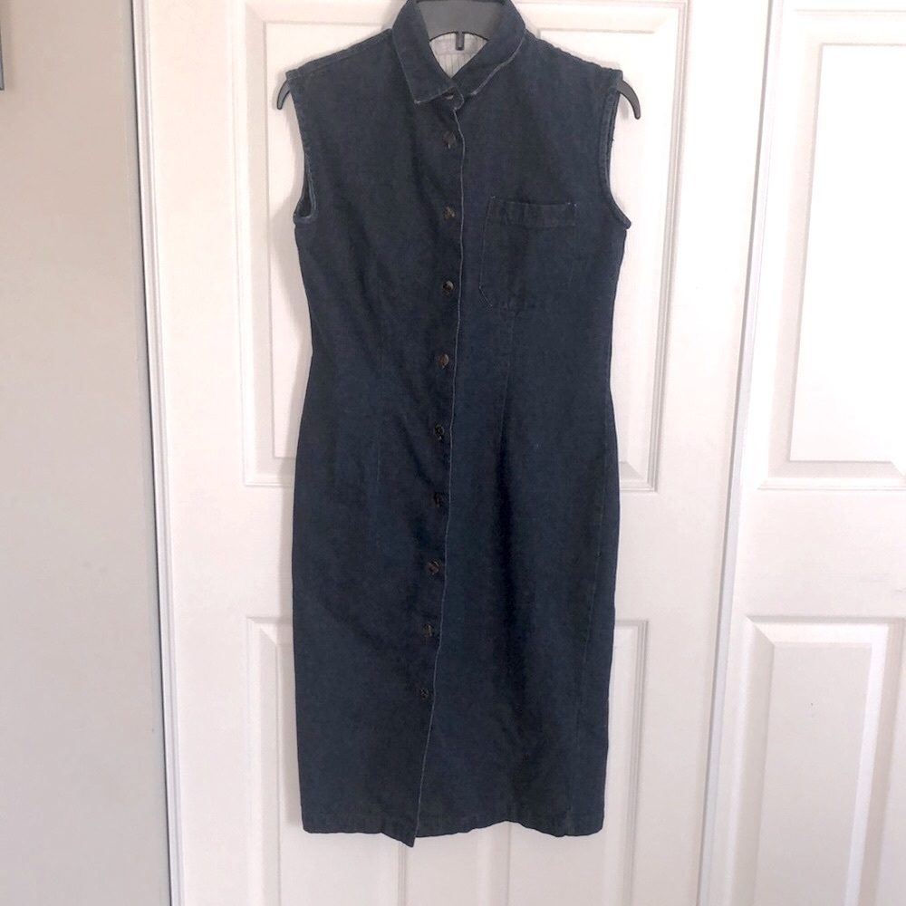 ESPRIT Denim Sleeveless Vintage Collared Long Button Down Dress Size 7/8